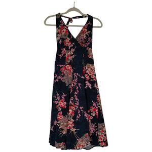 Vintage 90s Y2K RAMPAGE Halter Dress Oriental Floral Medium Grunge Babydoll Sz 9